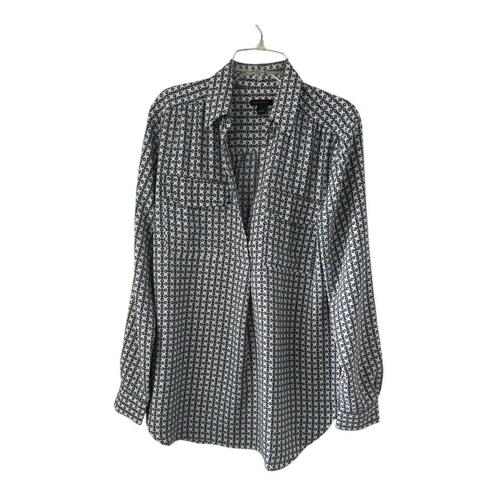 Ann Taylor Women’s Blouse Blue & Brown & White Long Sleeve Size S